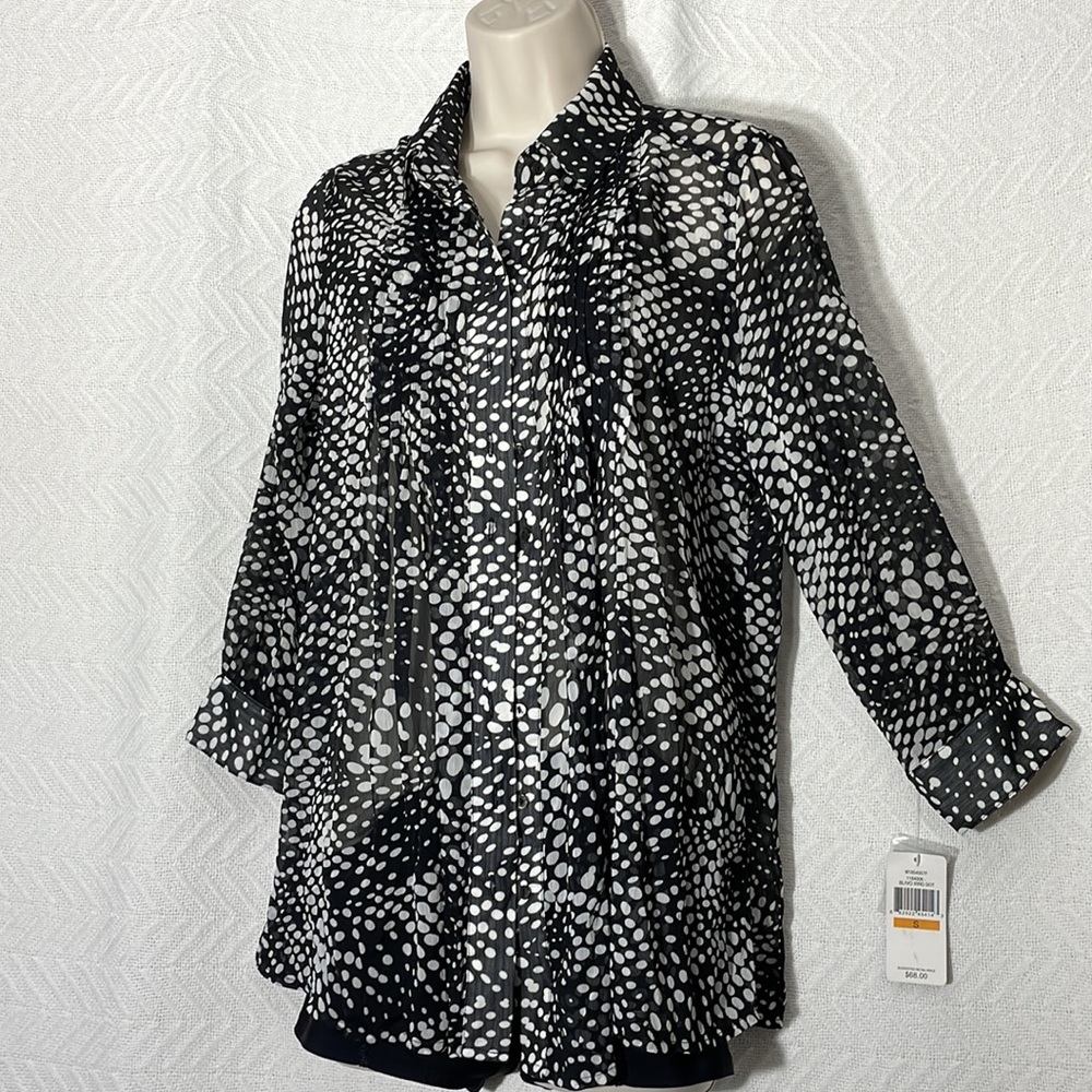 Fever Black & White Sheer Dot print Blouse with Cami, S
